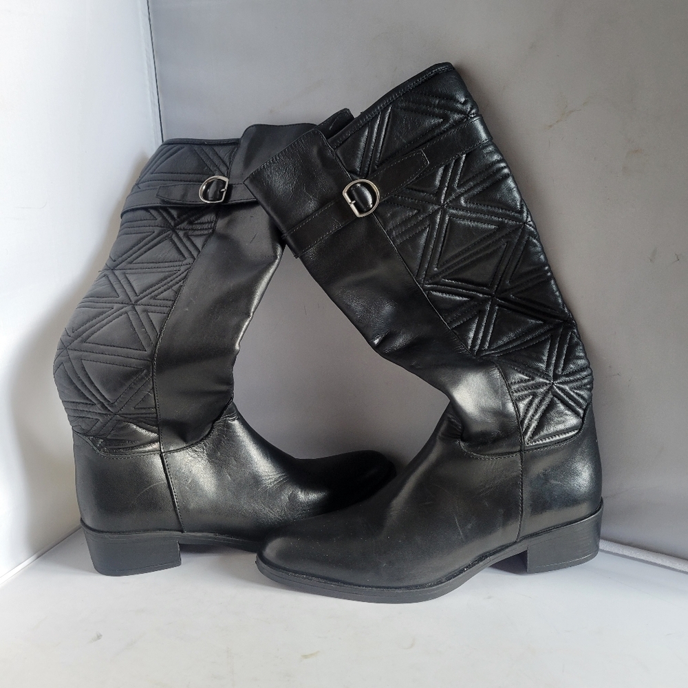 Emanuele Crasto Made in Italy Black Italian Leather Knee-High Riding Boots8.5